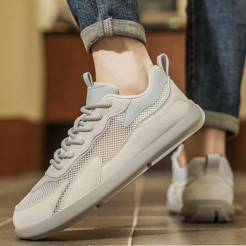 Men's breathable large mesh thin low-top soft sole lightweight cushioning casual shoes fashionable British style skateboard shoes