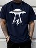 2026 New Unisex Royal Blue Crew Neck Tee White UFO Alien Abduction Silhouette Flying Saucer Space Sci Fi Graphic Casual Cotton Tops