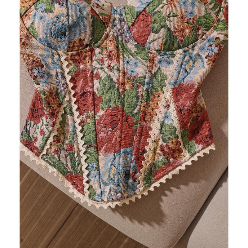 Трендовый ретро французский жаккардовый корсетный жилет без бретелей