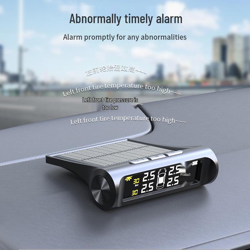 Solar Wireless Car Tire Pressure and Temperature Monitor with Real-time Detection for Four Wheels