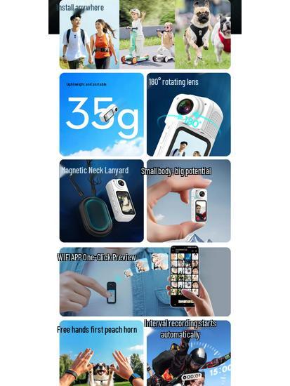 Magnetic 2.7K Night Vision Action Camera with Image Stabilization - Wearable Outdoor Thumb Camera for Cycling