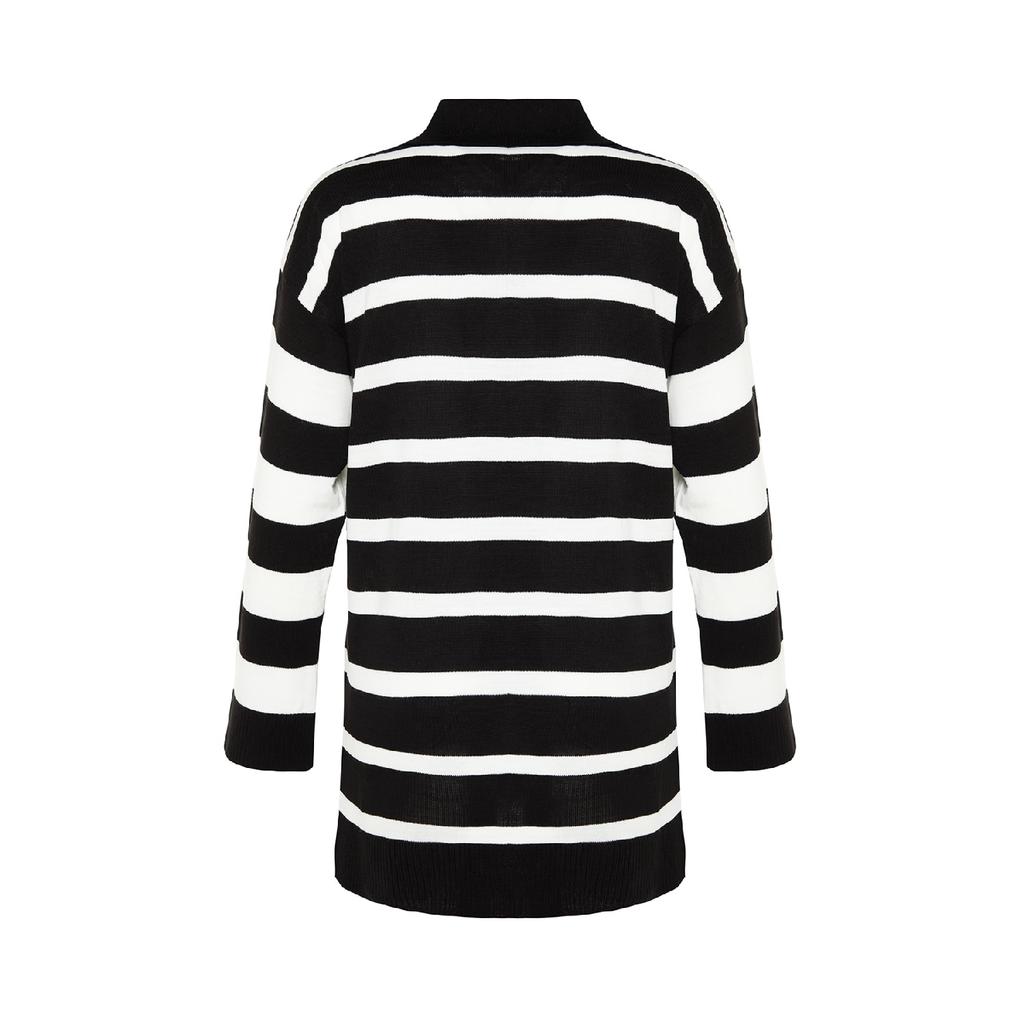 Черно-белый полосатый трикотажный свитер с воротником-поло Tctaw24ak00045