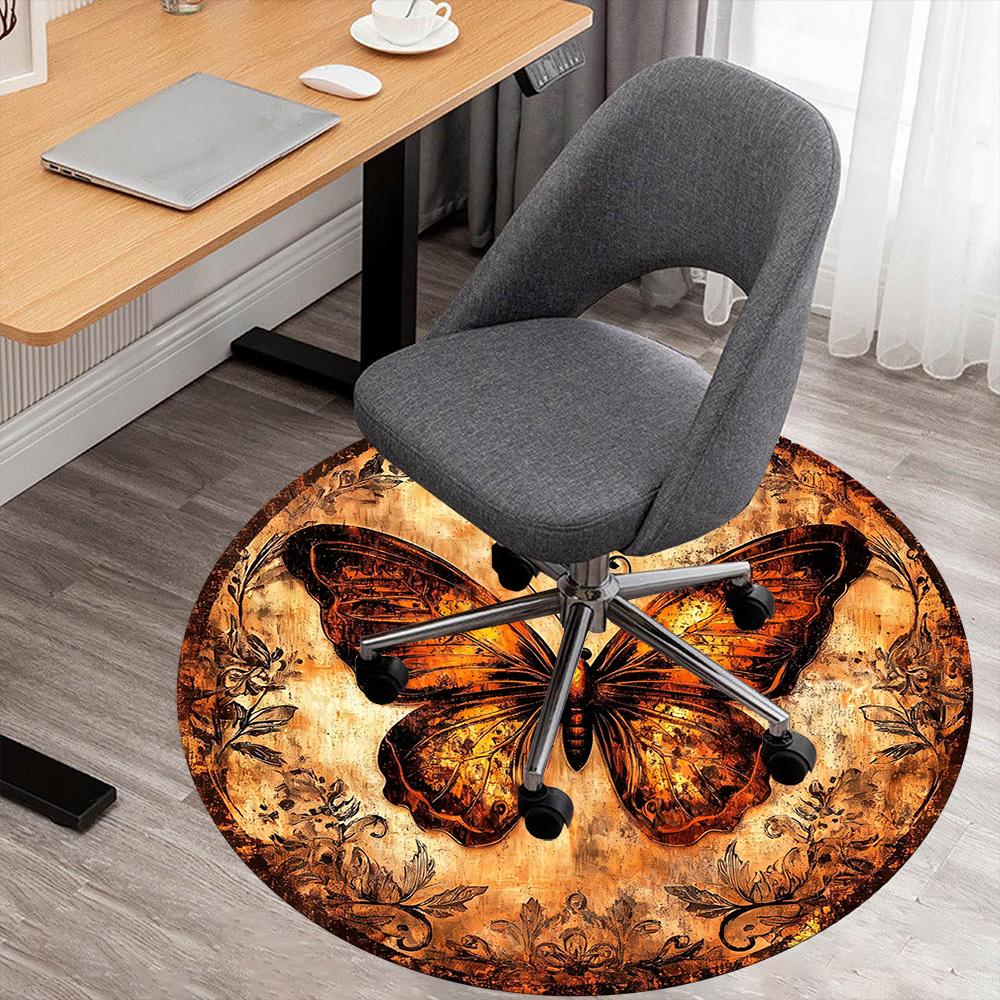 1PC Butterfly Artwork Office Round Area Rug, Under Office Chairs Bedroom Living Room Home Decor, Carpet for Office -1110052