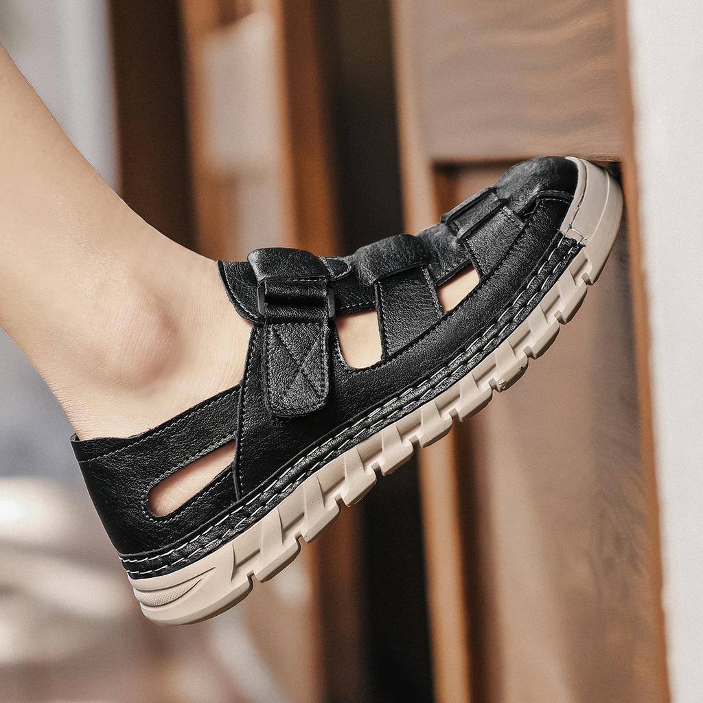 Летние мужские сандалии из натуральной кожи, повседневная обувь с открытым носком, пляжные сандалии