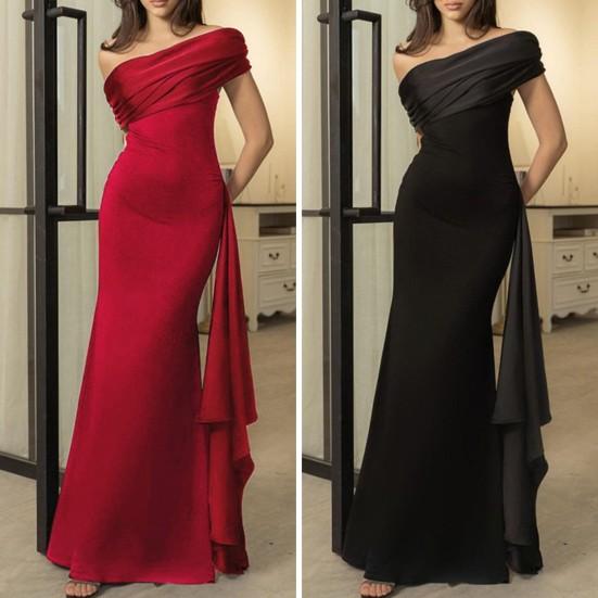 Женское вечернее платье с косым вырезом и открытыми плечами, без рукавов, со складками, на шнуровке, с нерегулярным декором