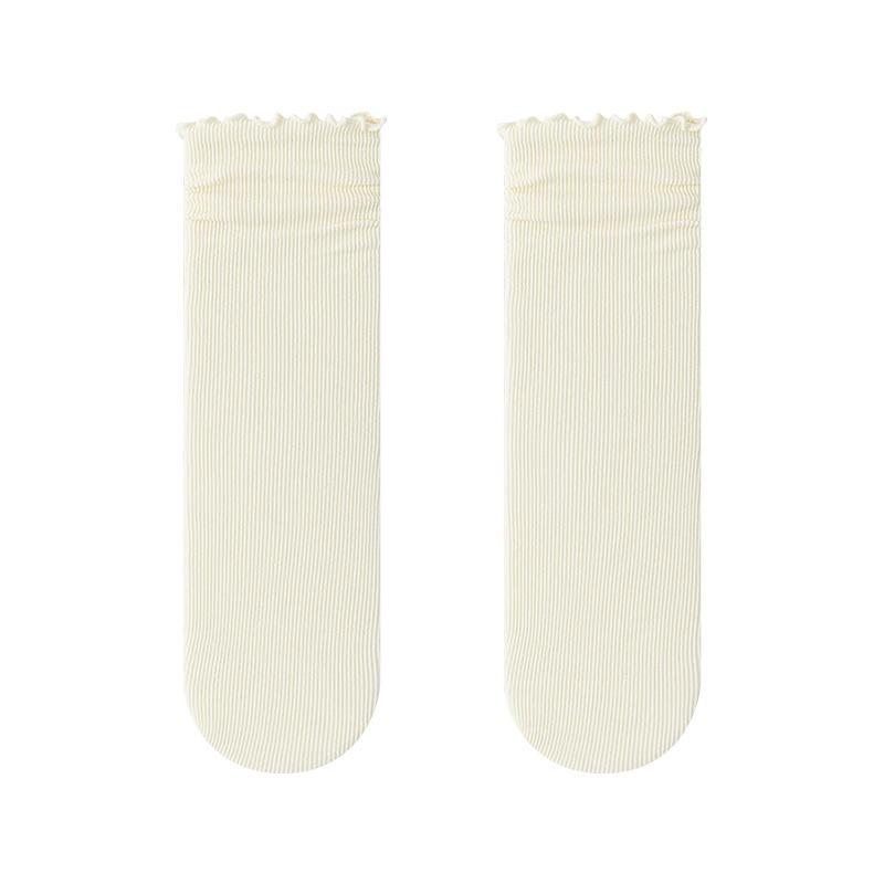 Summer Rolled-up Ice Silk Thin Pile Socks for Women, Black Fungus Lace Versatile Lace Socks, Mid-calf Socks