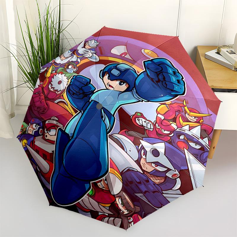 1pc Mega Man Automatic Folding Umbrella, Portable 3-Fold Design with 8-Bone Iron Frame, Outdoor for Fans, Travelers, Everyday Use, Gift Idea.Y077