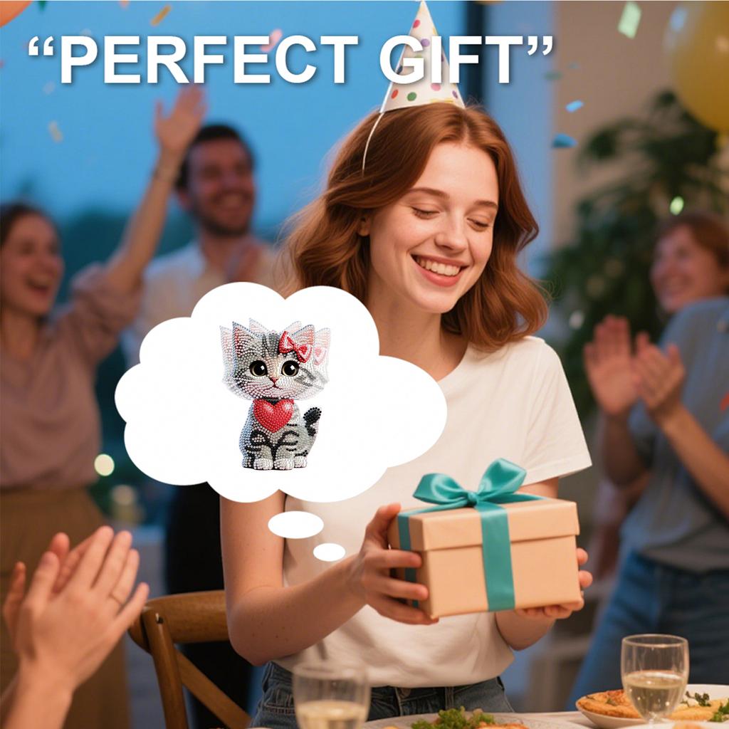 2D Flat DIY Cat Acrylic Shaking Head Table Top Diamond Painting Ornament Kits for Adults/Beginners Gift Idea Home Decor