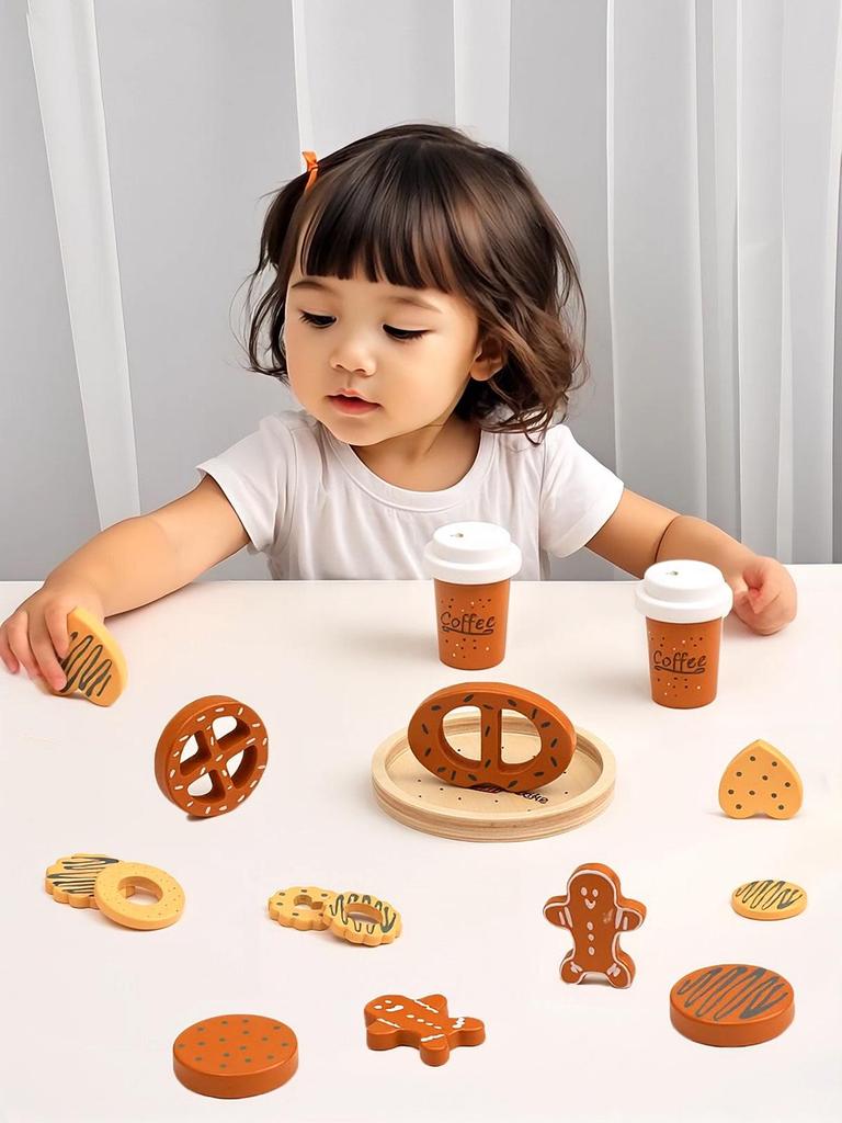 Kids' Coffee & Cookie Playset: Wooden Educational Toy for Parent-Child Interaction with Simulation Milk, Biscuits & Donuts