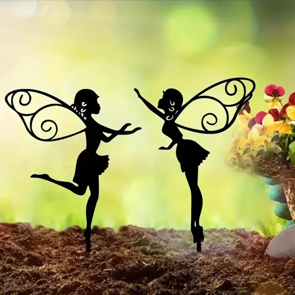 3 шт. Металлический силуэт феи-цветка, садовые достопримечательности, декоративные скульптуры фей для загородных садов, уличного искусства на лужайке