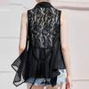 Scarf Collar Sleeveless Irregular Draped Hem Lace-up Vest Jacket Women Back