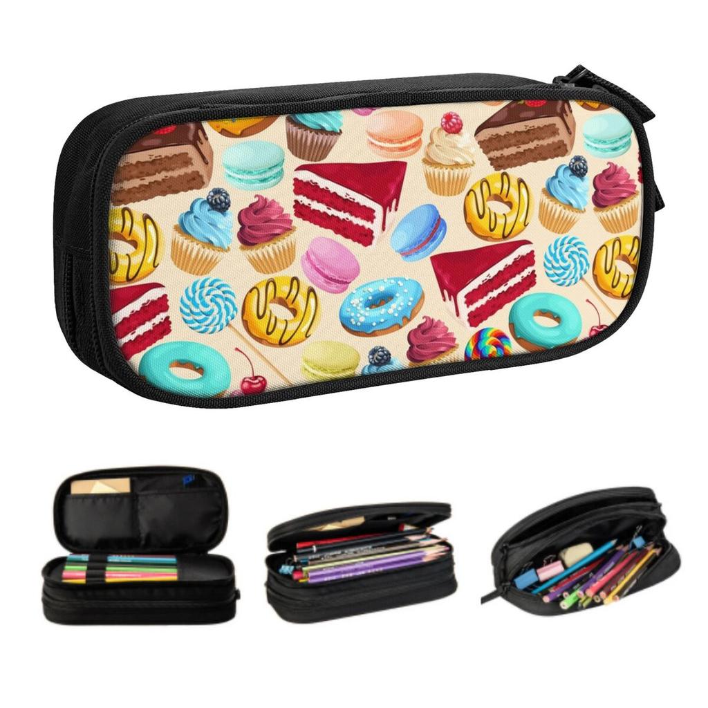Custom Colorful Candy Donuts Food Pattern Cute Pencil Cases Boys Gilrs Large Capacity Pencil Pouch Student School