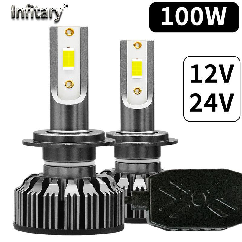Infitary Canbus H4 H7 LED Truck Car Headlight Bulbs 100W 26000Lm 12V 24V 36V 3570 Chip H1 H3 H11 H13 H27 HB3 HB4 6500K Auto Lamp