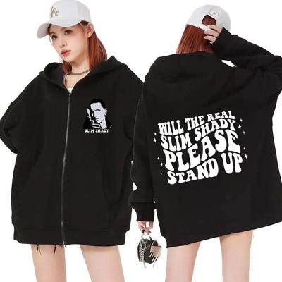 Певец Эминем Slim Shady Графический Толстовка с капюшоном на молнии для мужчин и женщин Хип-хоп Винтажный спортивный свитер