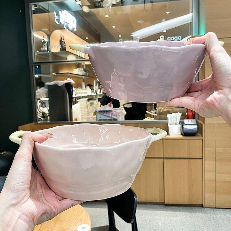 Кремовая керамическая суповая миска с двумя ручками для лапши, для дома, Новинка 2026, Стильный дизайн.