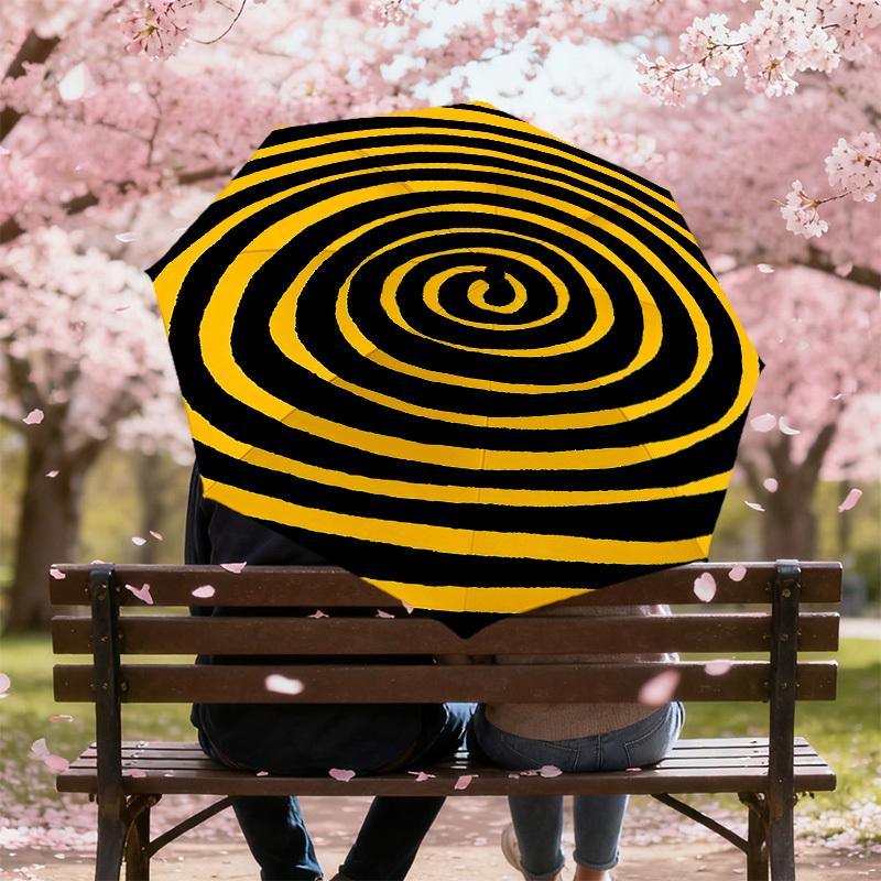 1PC Spiral Yellow Umbrella-9-Rib Reinforced, Automatic Open, Lightweight & Durable, Cute Fashion Accessory for Outdoor-P0793