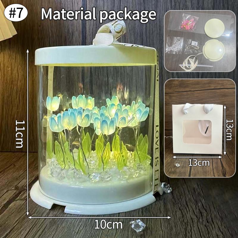 Ручная поделка DIY Куб-ночник Цветок Тюльпан Набор материалов для DIY Креативный подарок на День Рождения, День Матери Имитация Цветочная коробка-торт