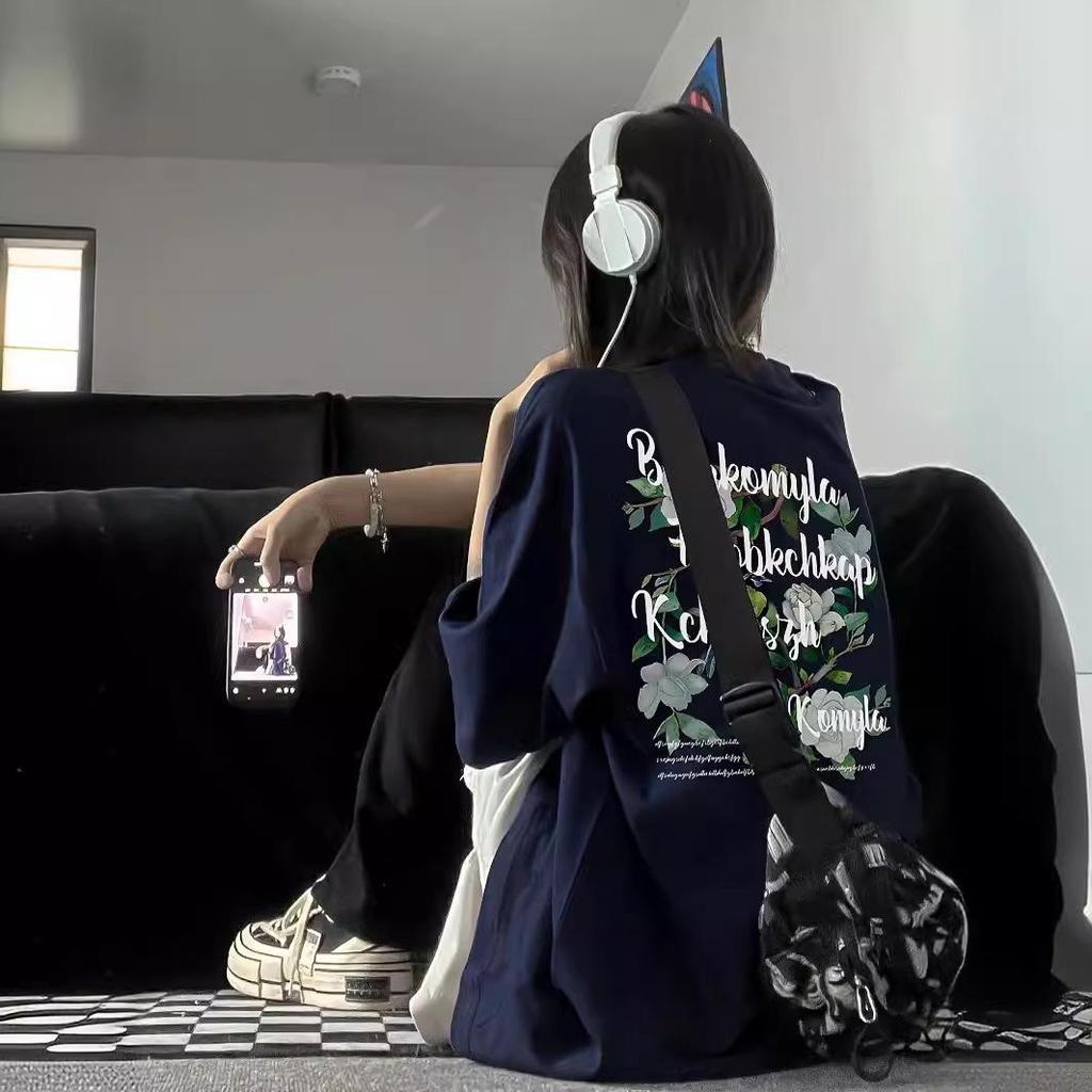 Футболка женская повседневная свободного кроя с коротким рукавом в стиле Харадзюку с принтом зеленой краской