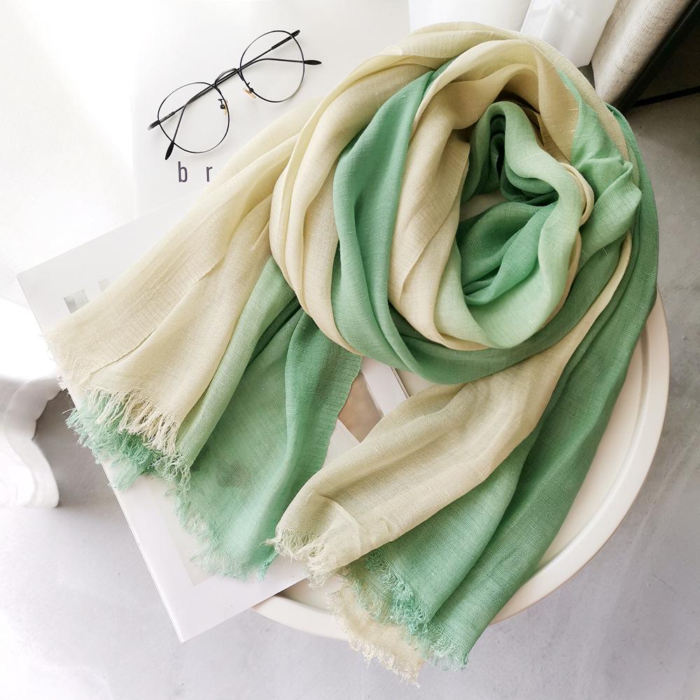 Gradient Color Block Bamboo Yarn Scarf for Women - Japanese Korean Mori Girl Style, Autumn Winter Cotton Linen Flax Shawl