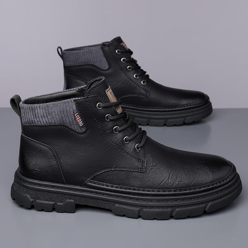 Модные зимние бархатные хлопковые туфли в британском стиле для улицы, мужские высокие рабочие ботинки, универсальные мужские деловые ботинки для офиса и поездок