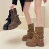 Fashion Niche Simple Pleated Trousers Martin Boots Children 2025 Autumn and Winter New Thick-soled Maillard Short Boots