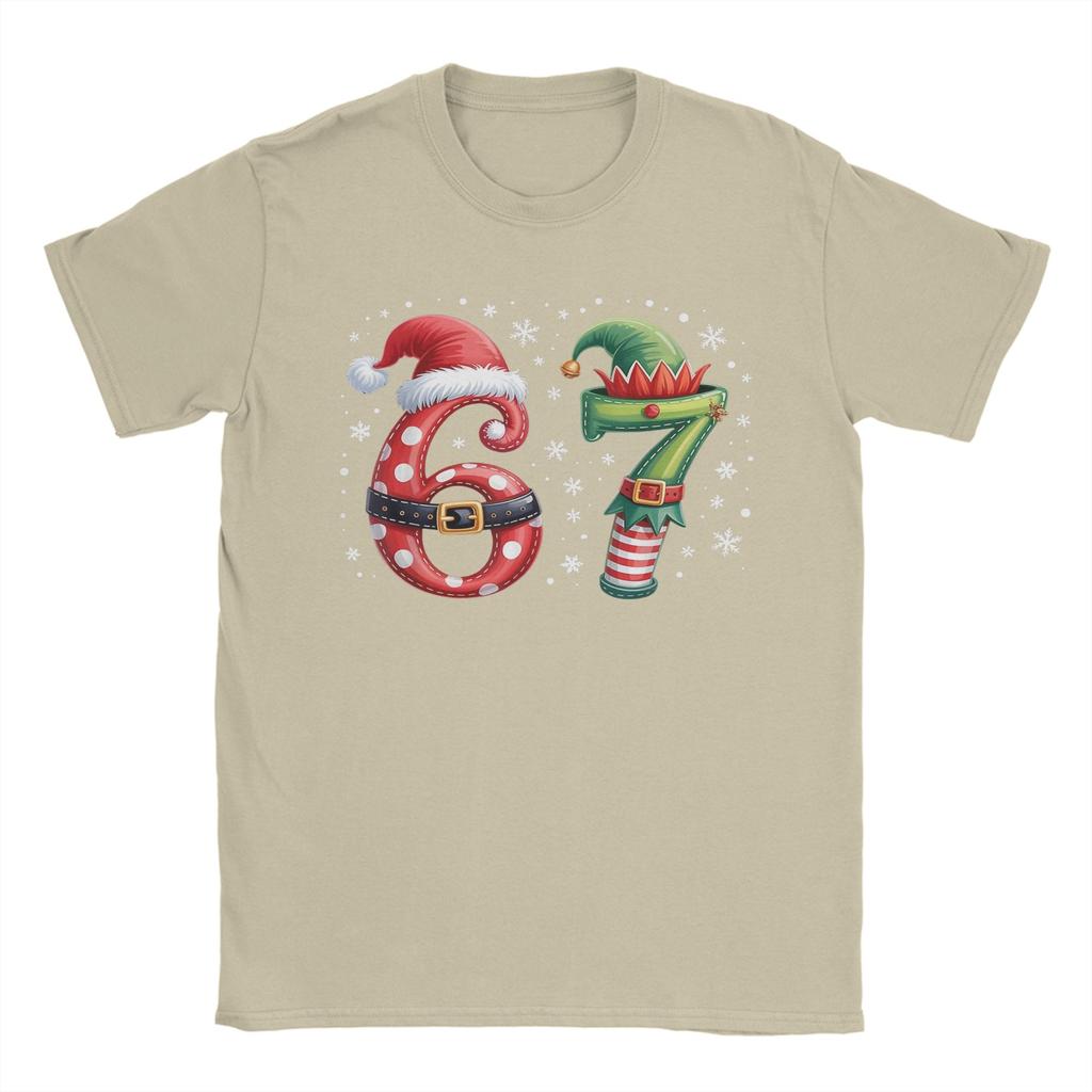 Christmas 67 Meme Six Seven Men T Shirt Novelty Tee Shirt Short Sleeve Round Collar T-Shirts Cotton Summer Tops