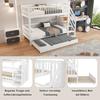 [53133456WAA]Bunk Bed with Trundle Bed, Ladder Cabinet and Handrail, Fall Protection Rail on All Sides, Pine+MDF, White, 90x200/190cm
