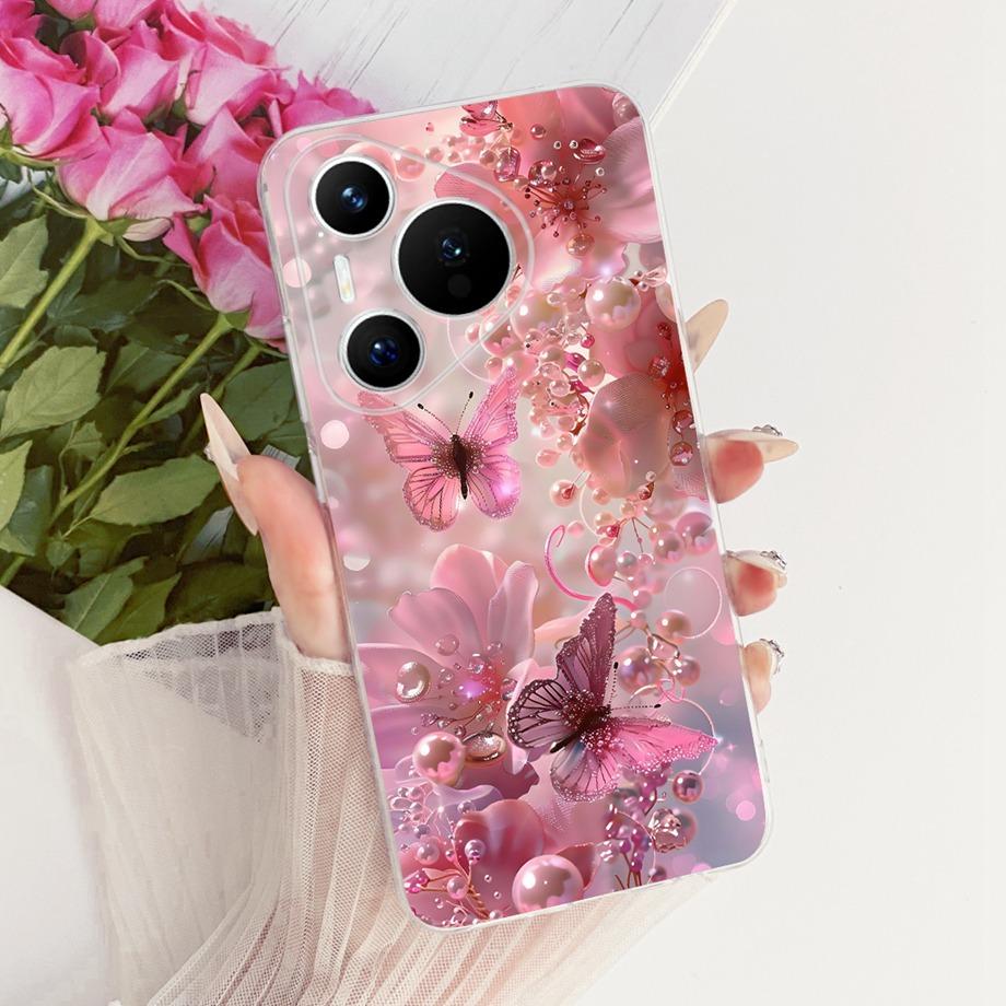 Для Huawei Pura 70 70Pro 70 Ultra Pura 80 pro Pro+ Чехол для телефона Прозрачный Мягкий ТПУ Бампер Чехол Крутой Мультяшный Бабочка Цветок Funda