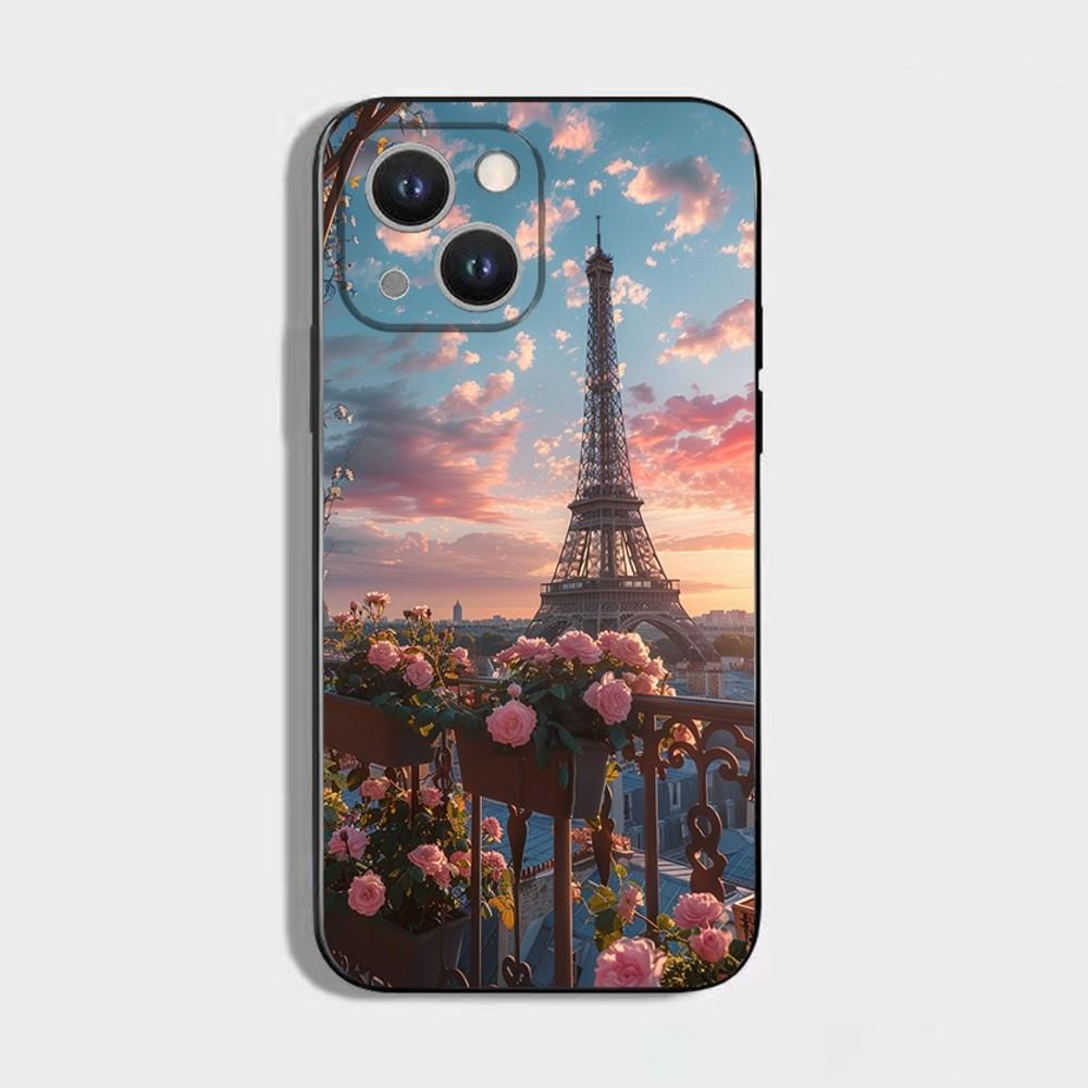 Чехол для телефона Париж Эйфелева башня Для iPhone 16,15,14,13,12,11 Plus,Pro Max,XS,X,XR,SE,Mini,8,7, Мягкий силиконовый черный чехол