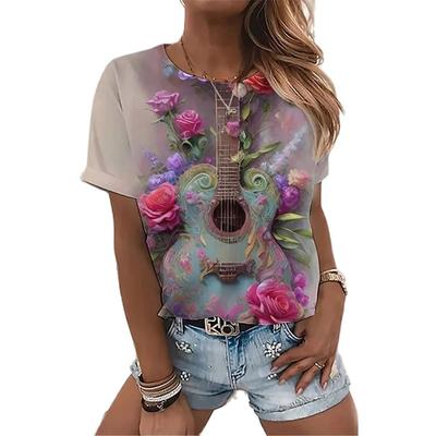 Цифровая гитара, женская футболка с 3D принтом, модный пуловер, подходит для всех сезонов, повседневная, с короткими рукавами, полиэстер, сексуальный сексуальный круглый вырез