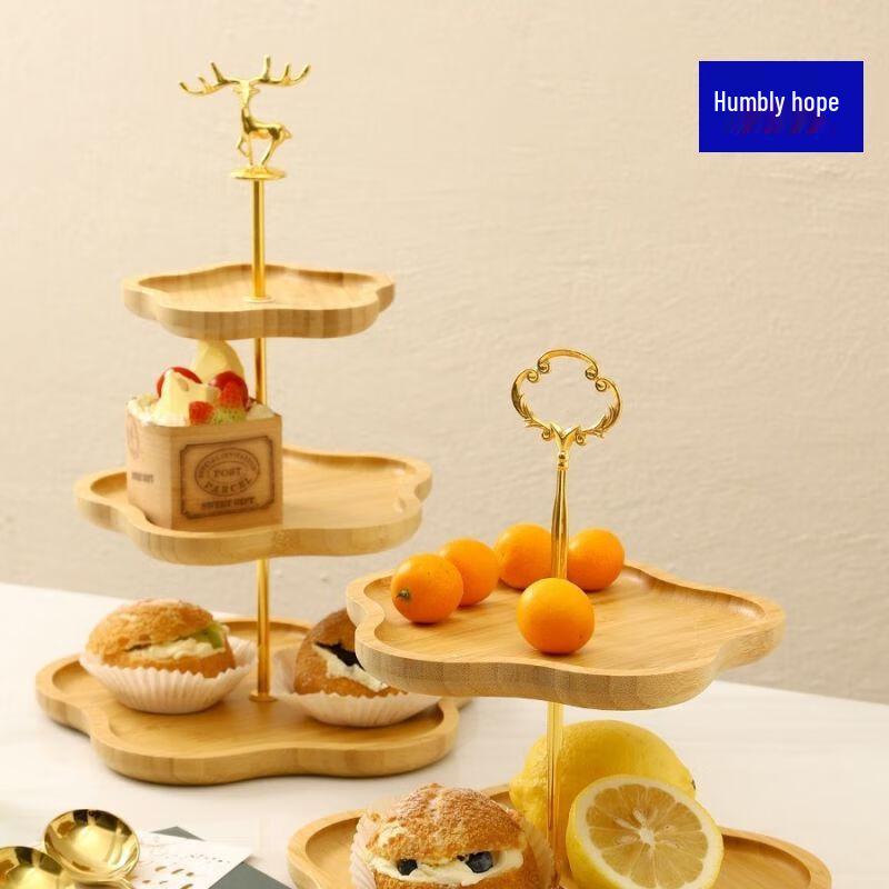 Многоярусная подставка для закусок из бамбука и дерева
