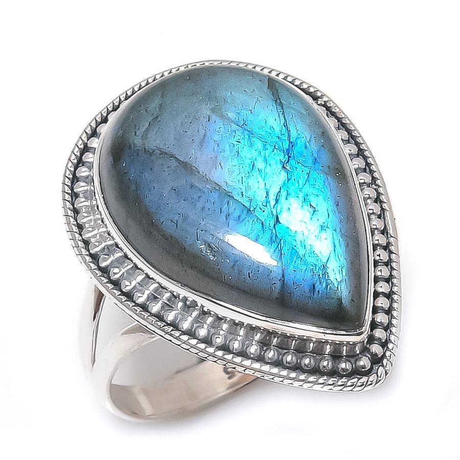 Натуральный Лабрадорит Драгоценный Камень Ручной Работы 925 Стерлинговое Серебро Ювелирное Кольцо Размер 10 y0c15