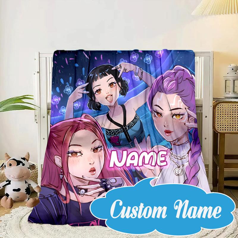 Custom Name KPop Cartoon Blanket bed sofa Blanket Flannel Blanket for Camping, Hiking, Picnic Essentials,gift for Fan family