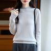 Women's Pure Color Wool Sweater - Half-High Collar, Loose Knit Pullover for Autumn/Winter