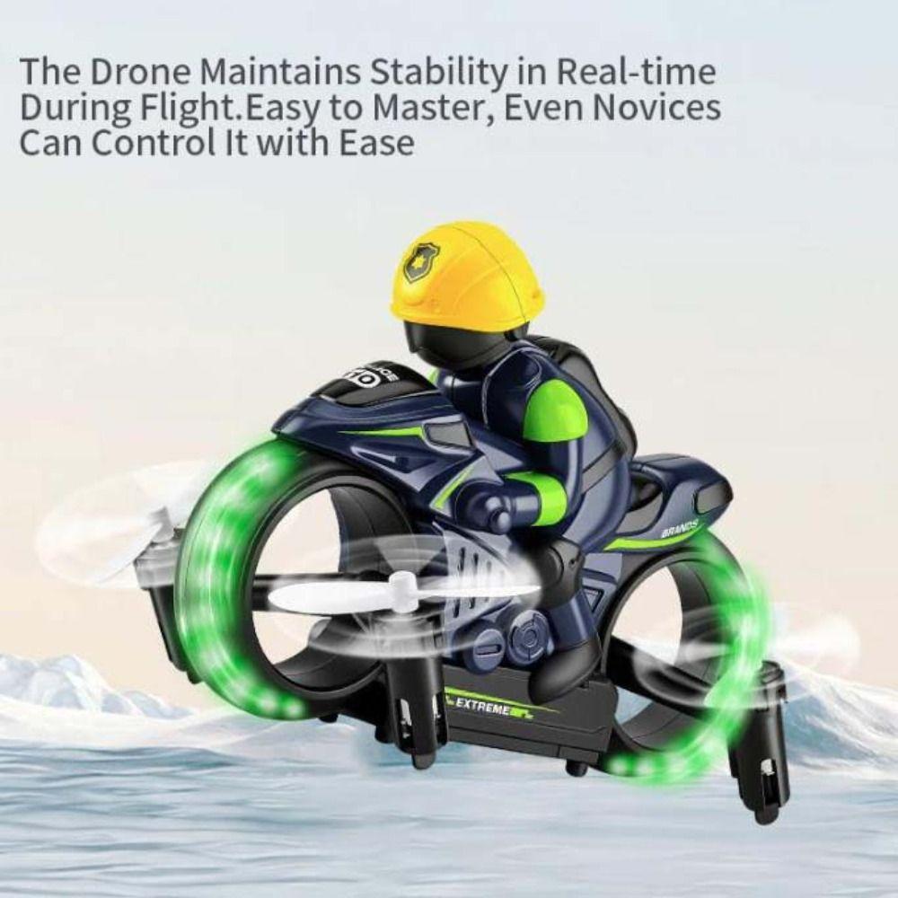 2.4G Remote Control RC Flying Motorcycle Night LED Lights Land Air Dual-Use Toy  Land Air Play