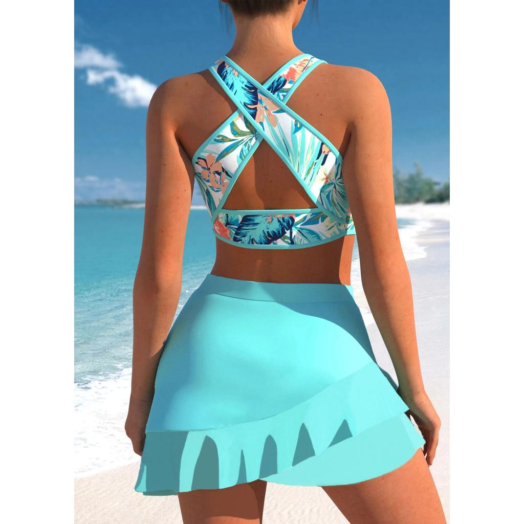 Women Vintage Bikini Beachwear Summer Swimwear High Waist Two Piece Set Bath Suit Stripe Printed Flower Printing Swimsuit XS-8XL