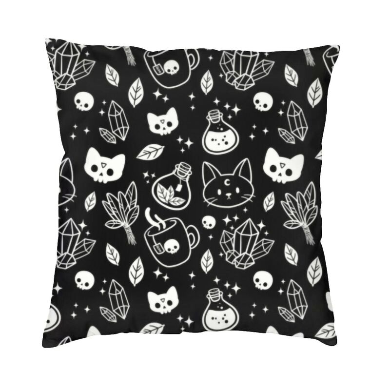 Halloween Witchcraft Witch Cushion Cover Soft Gothic Crow Cat Throw Pillow Case for Sofa Square Pillowcase Bedroom Decoration