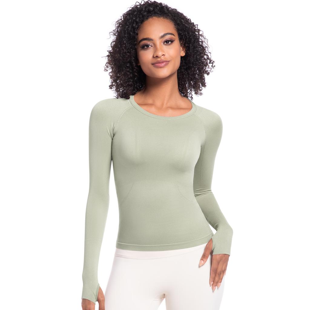 Auroth Long Sleeve Yoga Shirts With Thumb Hole Women Gym Sports Top Solid Color Running Slim Stretch Fitness Shirts