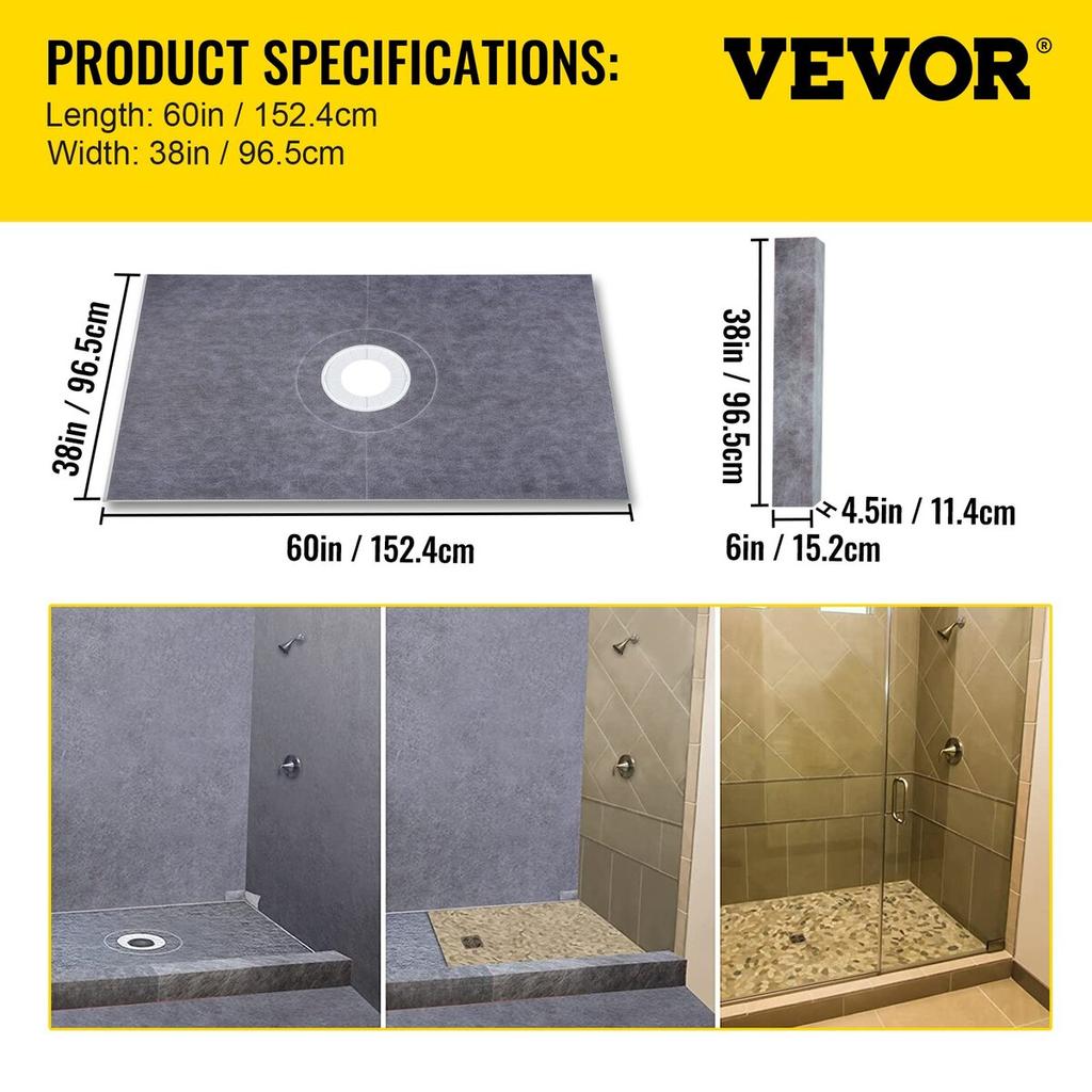 Waterproofing Shower Kit Shower Kit Tray 38''x60'' with Central Drain PVC