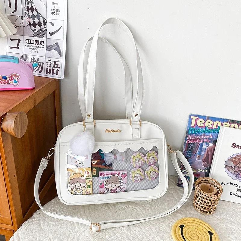 Японская сумка Kawaii на плечо для женщин из искусственной кожи, прозрачная сумка-тоут, сумки-тоут, сумка-чехол через плечо
