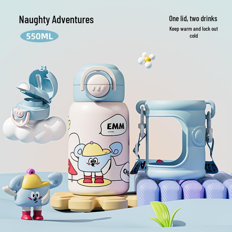 316 Stainless Steel Cartoon Flip-Top Children's Thermos - Portable Double Drink Water Bottle for Students