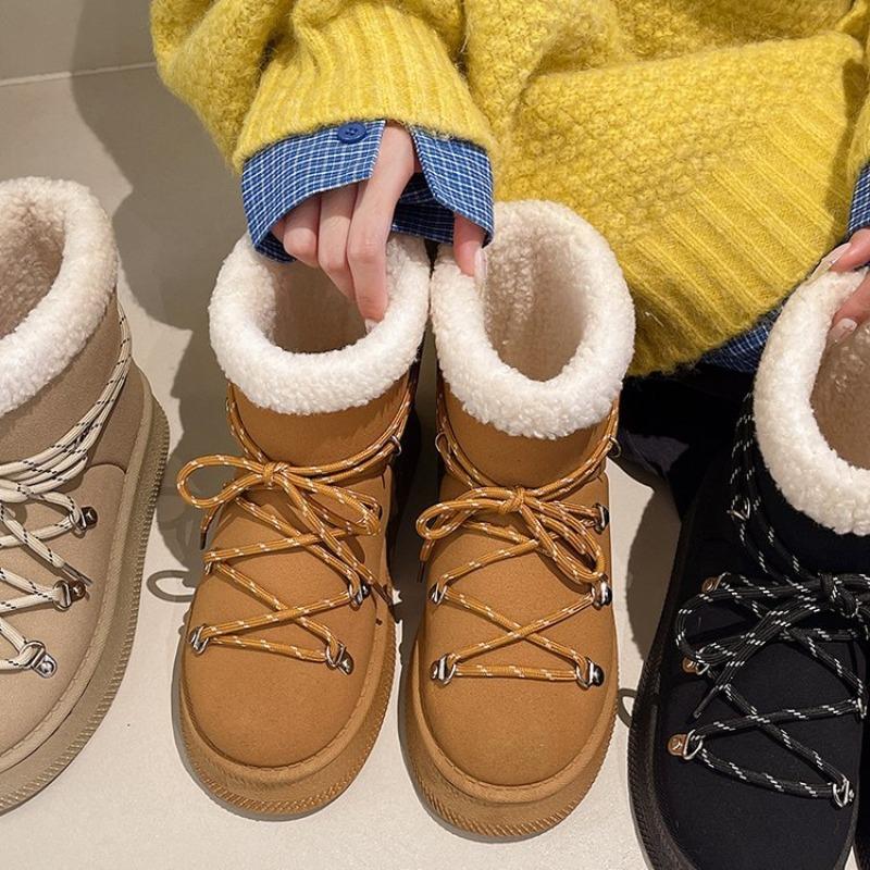Women's Plus-Size Lace-Up Snow Boots - 2025 Winter New Style, Casual, Warm, Fleece-Lined, Short-Calf, Cotton Boots for Cross-Border Trade