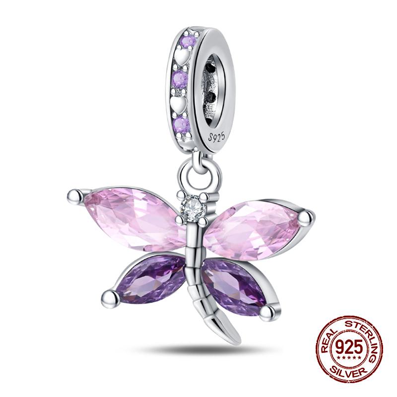 925 Sterling Silver Butterfly Tulip Iris Flower Charms Beads Fit 925 Original Bracelets Fine DIY Valentine Jewelry Gifts
