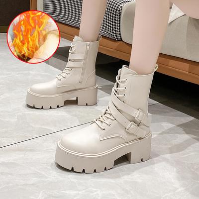 Модные новые ботинки осень-зима 2024 года, модные ботинки средней высоты на шнуровке и молнии Botas Mujer, спортивные ботинки Chelsea на толстой подошве, повседневная женская обувь