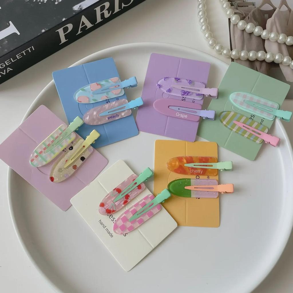 "2-Pack Y2K Fresh Juice Series Duckbill Hair Clips - Cute, Seamless, Side Bang Accessories"