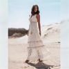 Летний темперамент богемная длинная юбка женская V-образный вырез без рукавов талия кружевная строчка платье с большим подолом