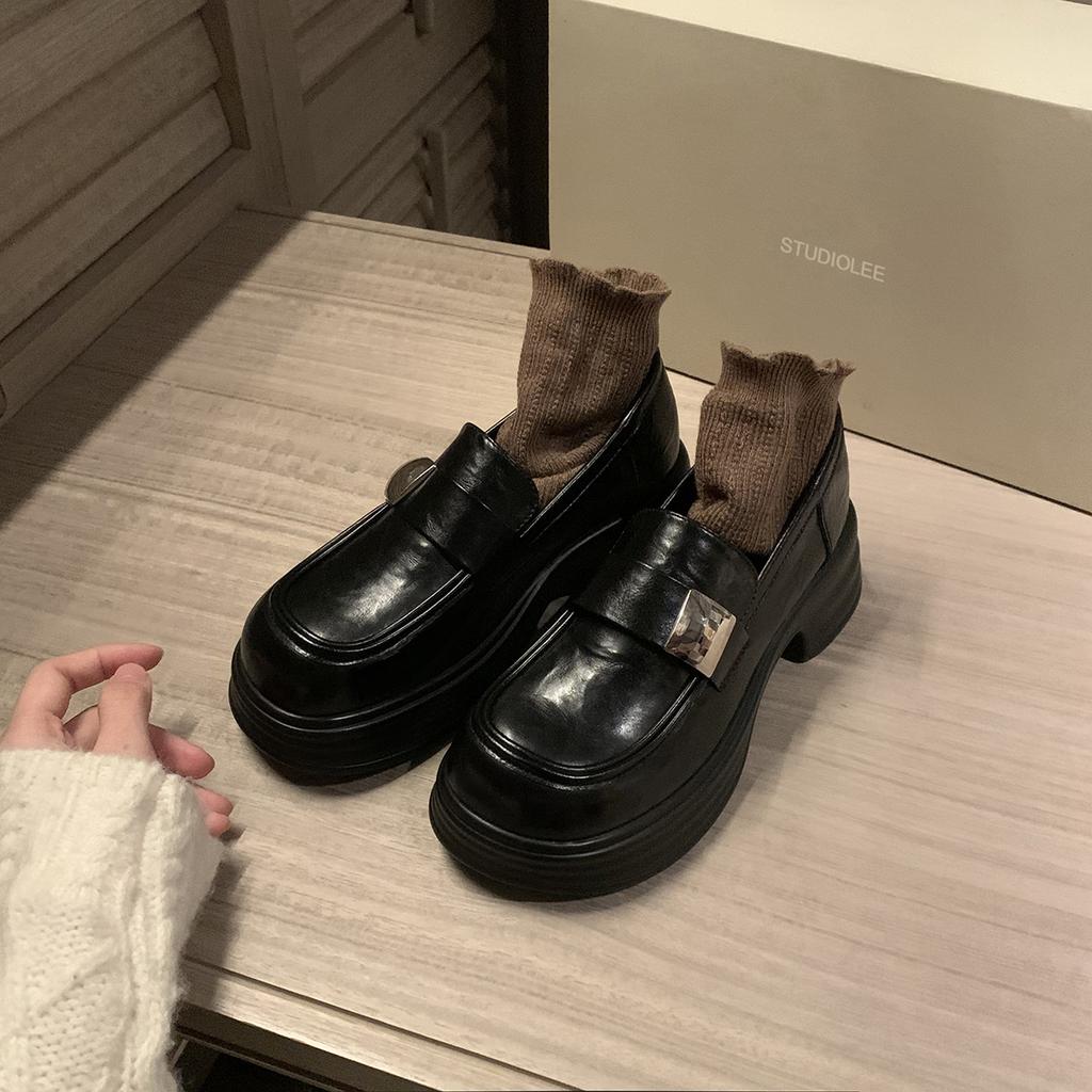 Виноградная студия motherlee высота увеличена на 5 см~ маленький человек Тяньцай квадратный круглый носок серебряная пряжка лоферы на одном педале