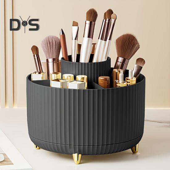 Makeup Brush Holder Large Capacity Multiple Compartments Multi-angle Rotating Countertop Cosmetic Organizer