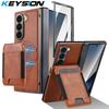 KEYSION Samsung Galaxy Z Fold 7 6 5 4 3 uchun PU Teri Telefon G'ilofi Zarbdan Himoya Magnit Kartalar Soladigan Sumka Qopqoqli Ekranni Himoyalovchi