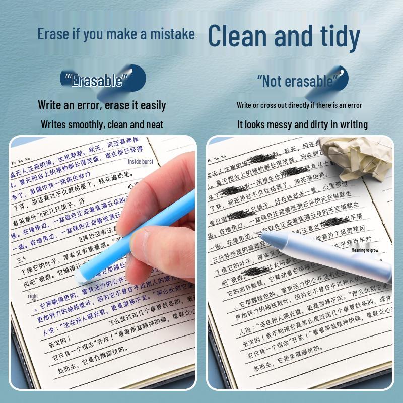 Кристально-синий Гелевый Стираемый Карандаш-Ручка - Идеально для Учеников 3-5 Классов, Магическая Стираемая Нажимным Движением, Легко Использовать.